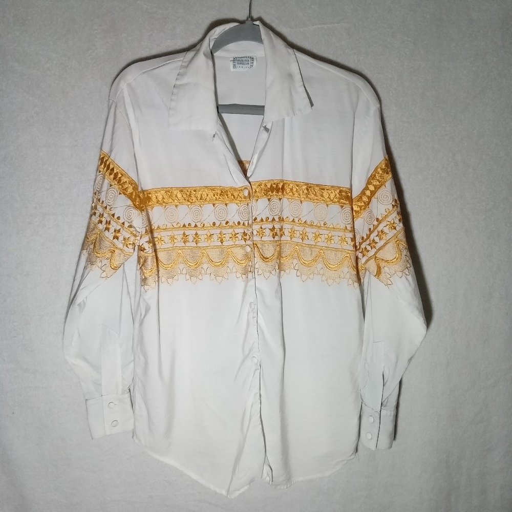 Hairston Roberson Camisa Western Long Sleeve Embroidered Button Up Shirt, Size L